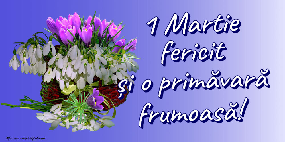 Felicitari de 1 Martie - 💮💮 1 Martie fericit și o primăvară frumoasă! ~ ghiocei și brândușe în coș - mesajeurarifelicitari.com