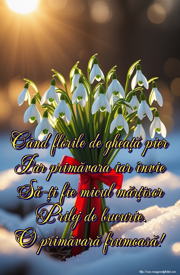 Când florile de gheață pier Iar primăvara iar învie Să-ți fie micul mărțisor Prilej de bucurie. O primăvară frumoasă!