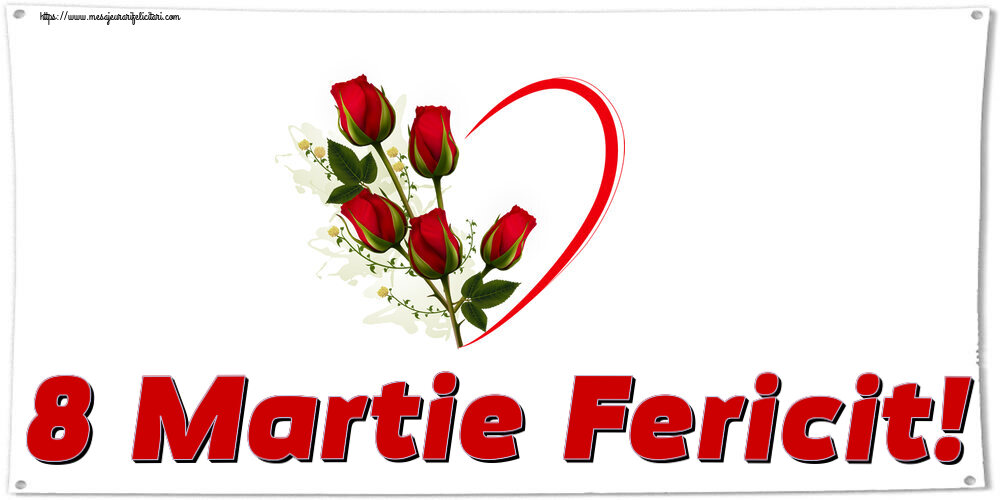 8 Martie 8 Martie Fericit! ~ 5 trandafiri roșii cu inimioară