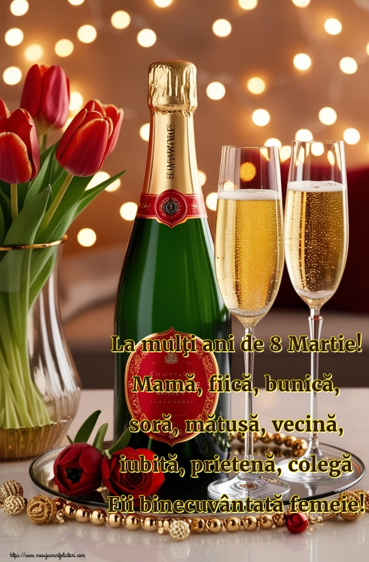 La mulţi ani de 8 Martie! Mamă, fiică, bunică, soră, mătușă, vecină, iubită, prietenă, colegă Fii binecuvântată femeie!