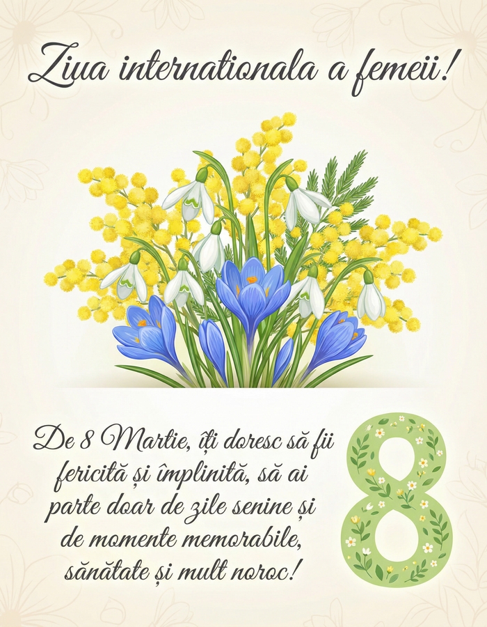 Felicitare cu flori de 8 martie