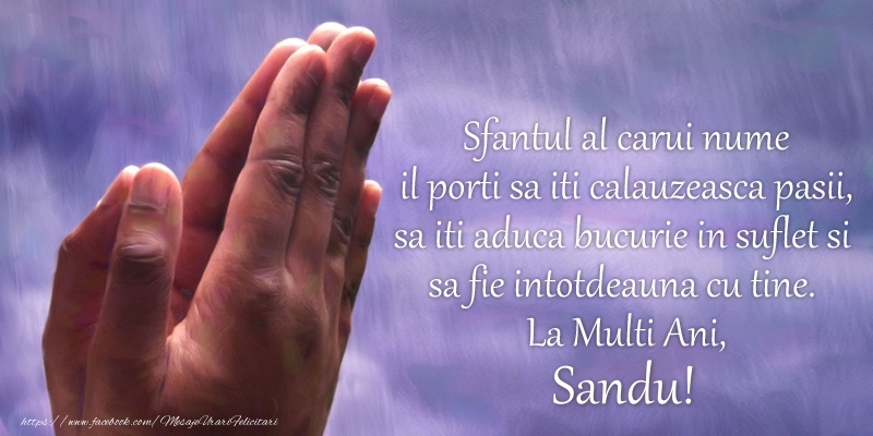 Sfantul al carui nume il porti sa iti calauzeasca pasii, sa iti aduca bucurie in suflet si sa fie intotdeauna cu tine. La Multi Ani, Sandu!