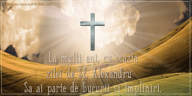 Felicitari de Sfantul Alexandru - La multi ani, cu ocazia zilei de Sf. Alexandru Sa ai parte de bucurii si impliniri! - mesajeurarifelicitari.com