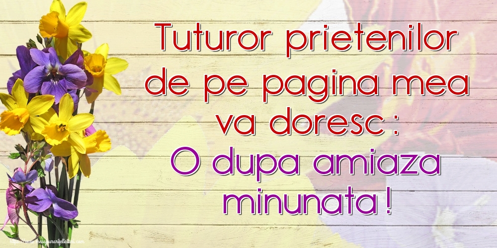 Tuturor prietenilor de pe pagina mea va doresc: O dupa amiaza minunata!