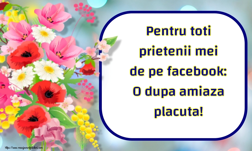 Pentru toti prietenii mei de pe facebook: O dupa amiaza placuta!