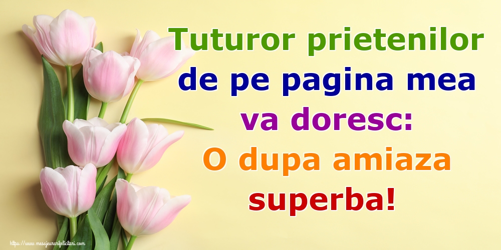 Tuturor prietenilor de pe pagina mea va doresc: O dupa amiaza superba!