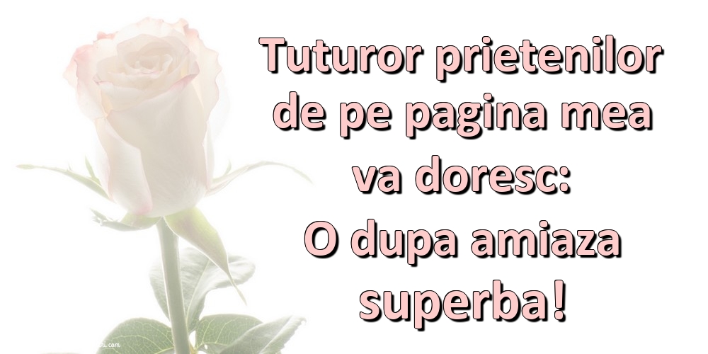 Tuturor prietenilor de pe pagina mea va doresc: O dupa amiaza superba!