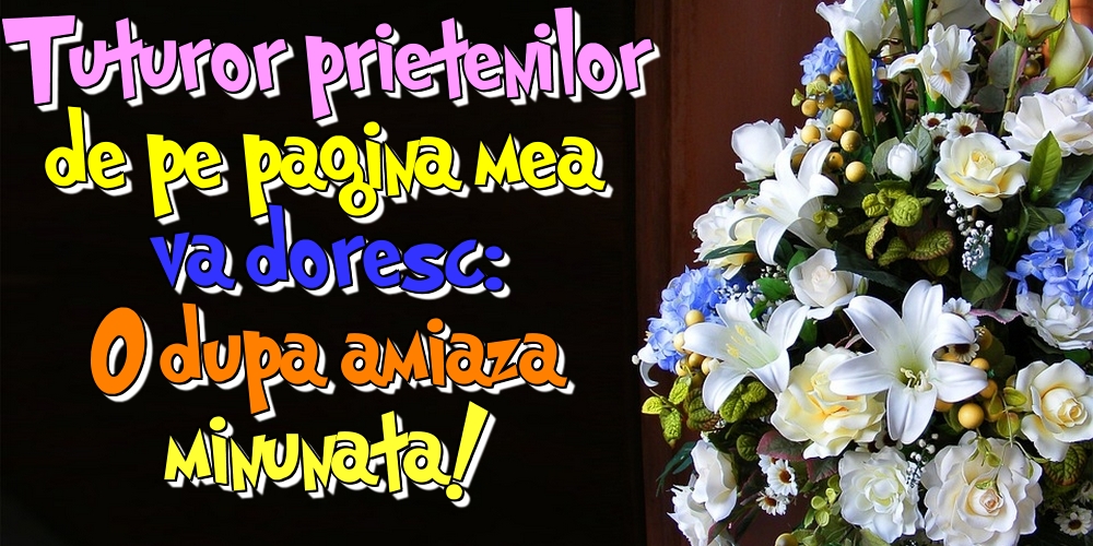 Tuturor prietenilor de pe pagina mea va doresc: O dupa amiaza minunata!