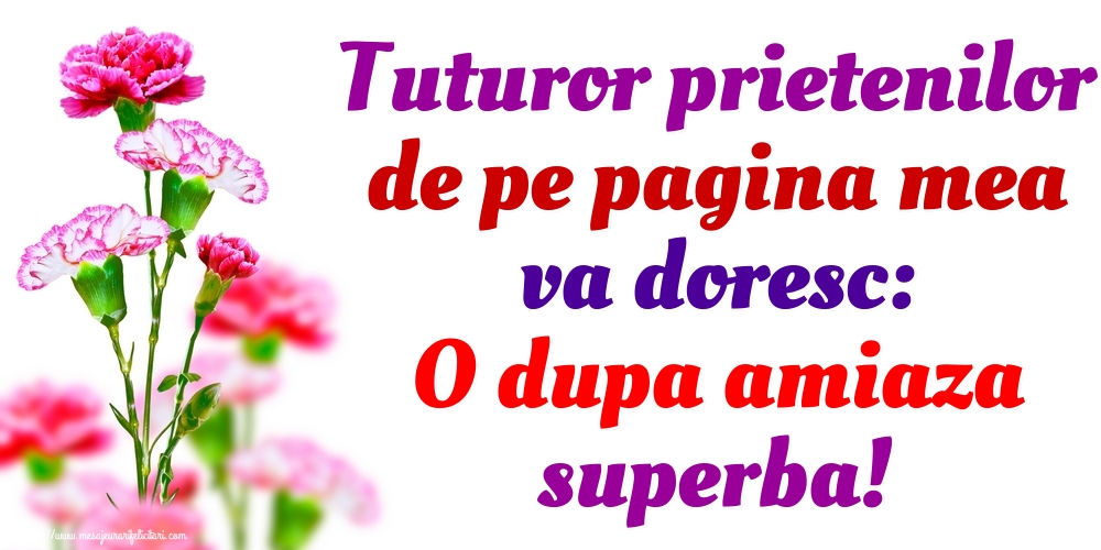 Tuturor prietenilor de pe pagina mea va doresc: O dupa amiaza superba!