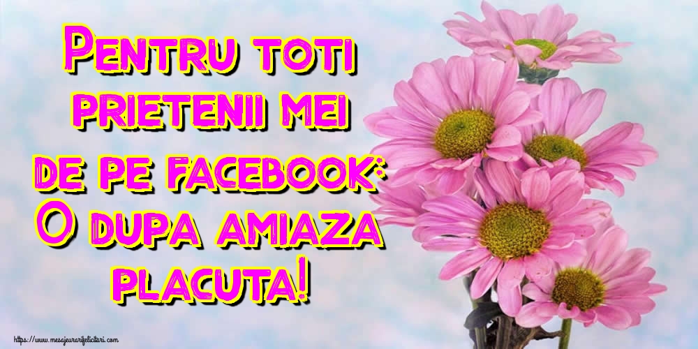 Felicitari de Amiaza - Pentru toti prietenii mei de pe facebook: O dupa amiaza placuta! - mesajeurarifelicitari.com