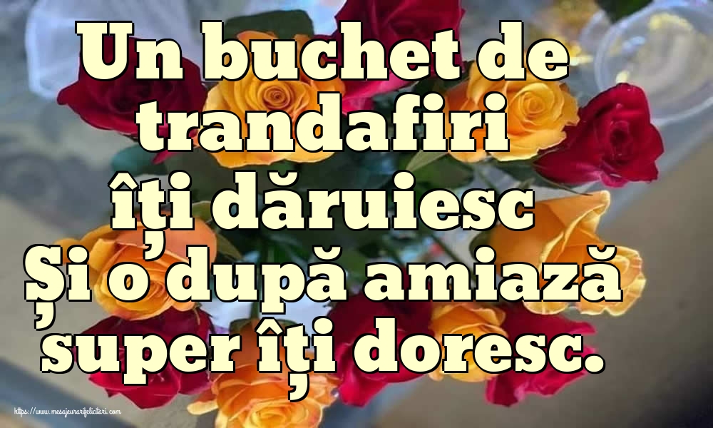 Un buchet de trandafiri îți dăruiesc Și o după amiază super îți doresc.