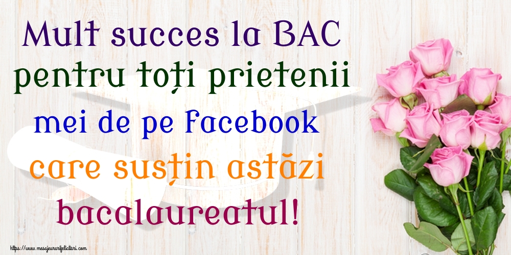 Mult succes la BAC pentru toți prietenii mei de pe facebook care susțin astăzi bacalaureatul!