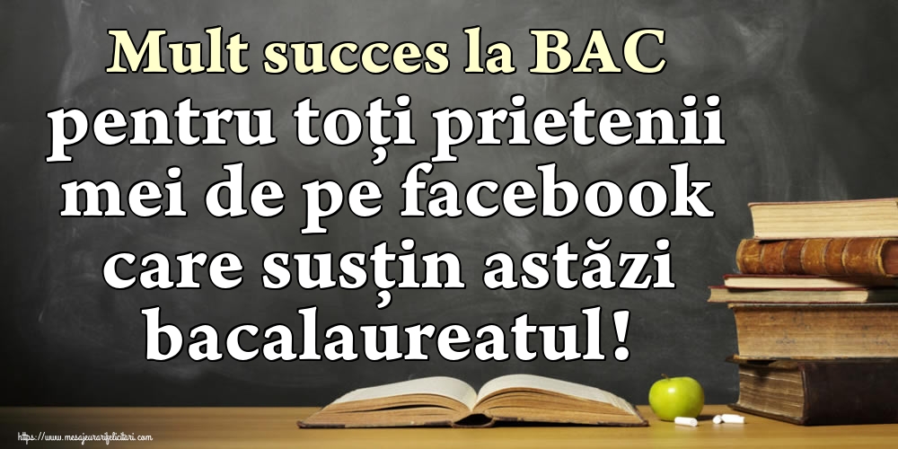 Mult succes la BAC pentru toți prietenii mei de pe facebook care susțin astăzi bacalaureatul!