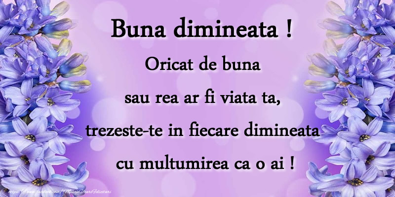 Buna dimineata! Oricat de buna sau rea ar fi viata ta, trezeste-te in fiecare dimineata cu multumirea ca o ai!