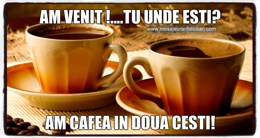 Am venit !....tu unde esti? Am cafea in doua cesti!