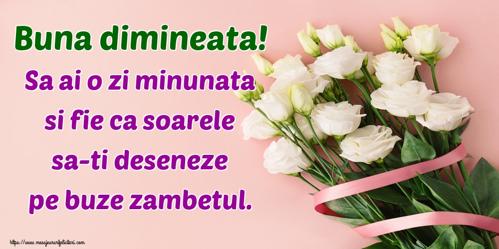 Buna dimineata! Sa ai o zi minunata si fie ca soarele sa-ti deseneze pe buze zambetul.