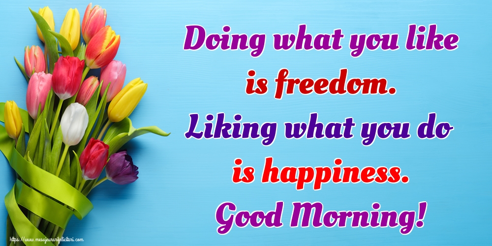 Felicitari de buna dimineata in Engleza - Doing what you like is freedom. Liking what you do is happiness. Good Morning!