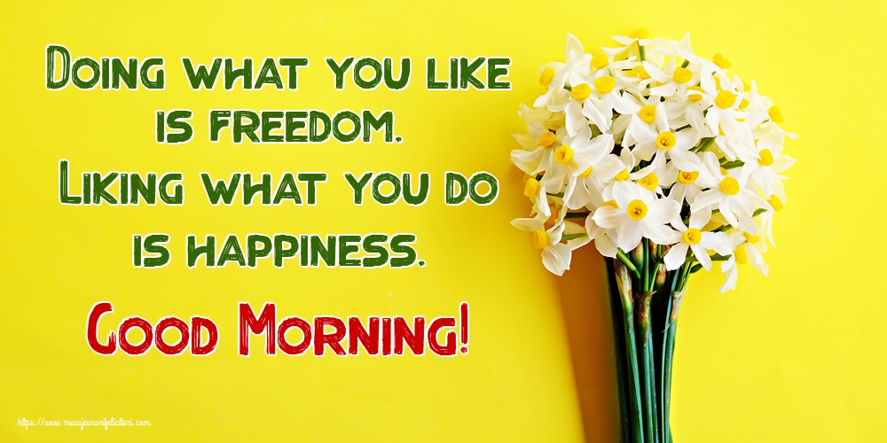 Felicitari de buna dimineata in Engleza - Doing what you like is freedom. Liking what you do is happiness. Good Morning!
