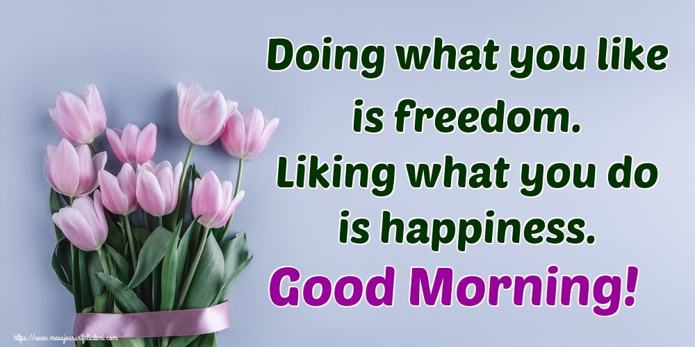 Felicitari de buna dimineata in Engleza - Doing what you like is freedom. Liking what you do is happiness. Good Morning!