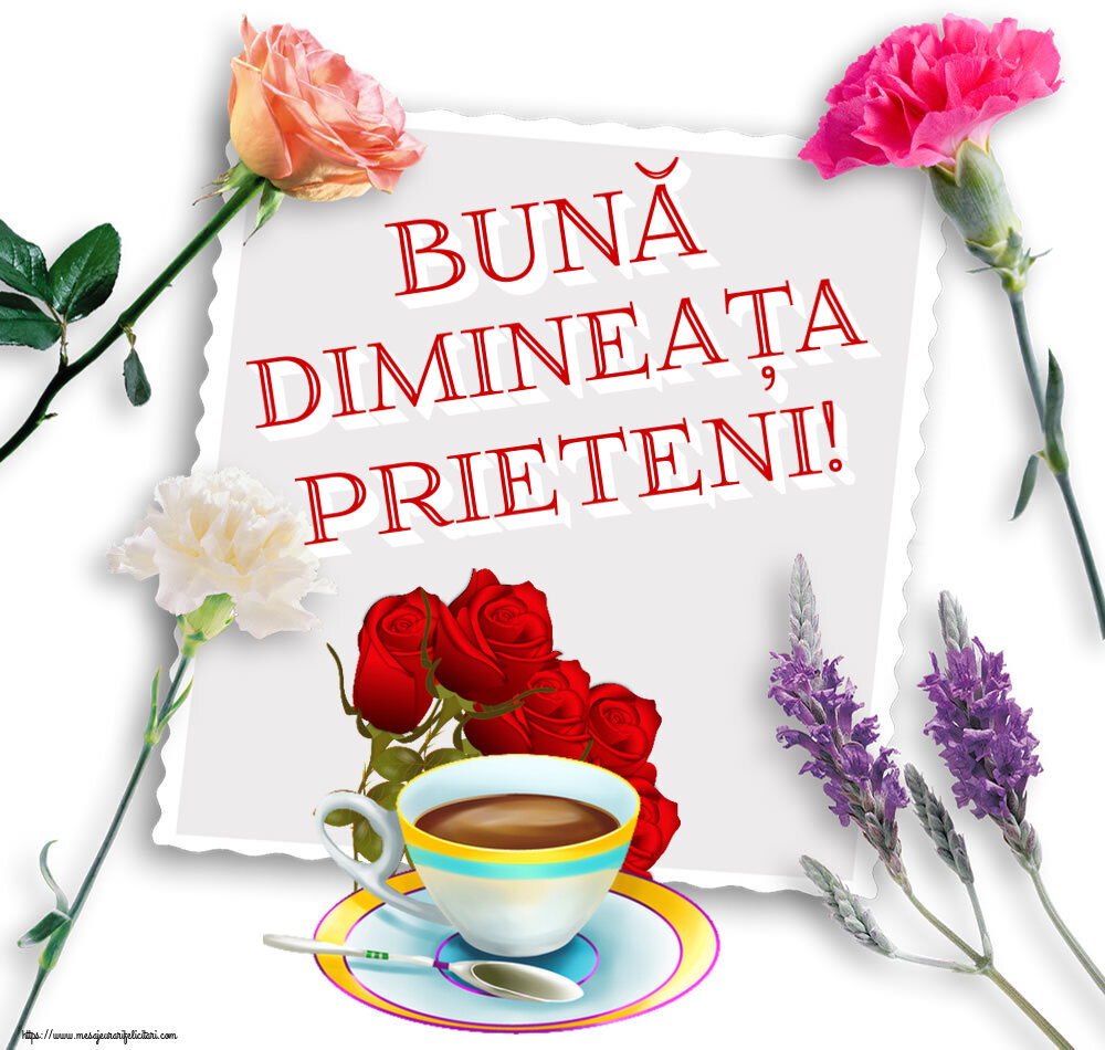 Buna dimineata Bună dimineața prieteni! ~ cafea și buchet de trandafiri