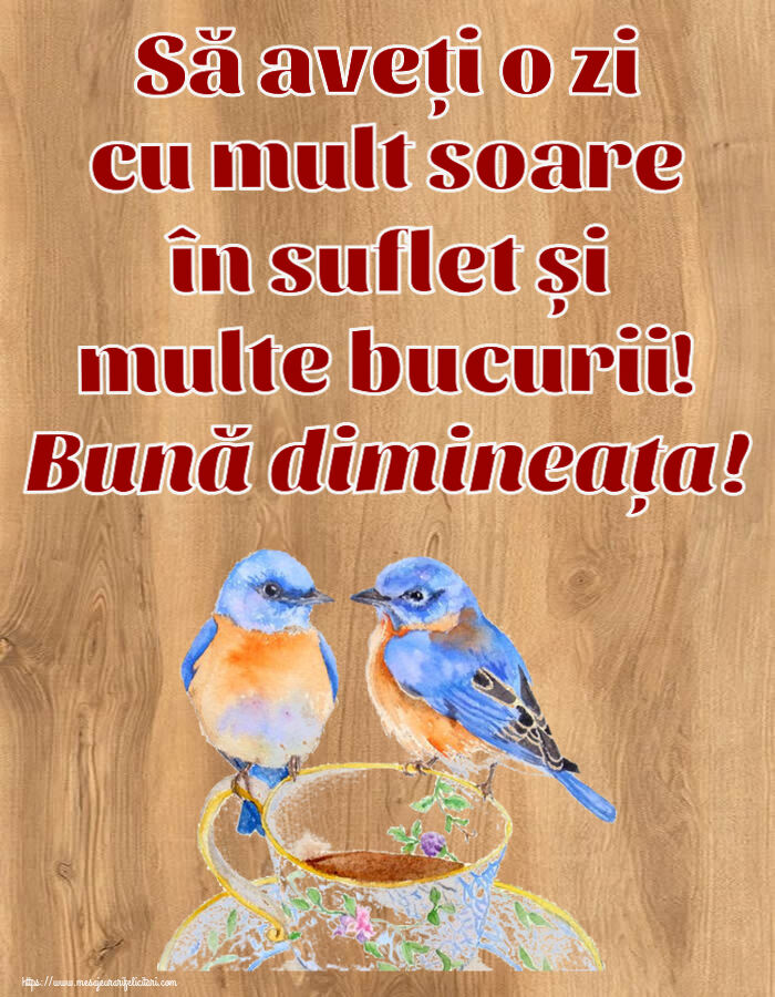 Descarca felicitarea - Felicitari de buna dimineata - ☕ Să aveți o zi cu mult soare în suflet și multe bucurii! Bună dimineața! ~ cană de cafea cu pasărele - mesajeurarifelicitari.com