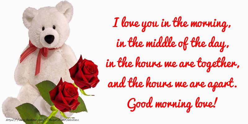 Felicitari de buna dimineata in Engleza - I love you in the morning, in the middle of the day, in the hours we are together, and the hours we are apart. Good morning love!