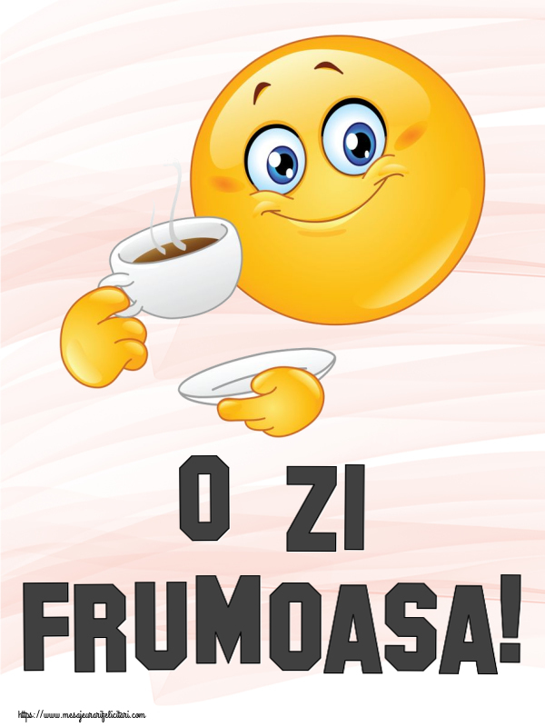 Buna dimineata O zi frumoasa! ~ emoticoană care bea cafea