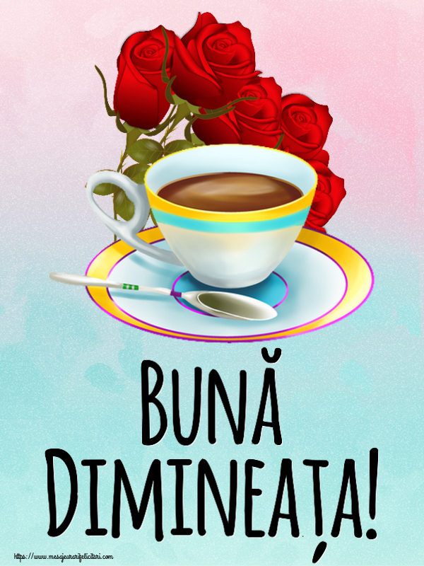 Bună Dimineața! ~ cafea și buchet de trandafiri