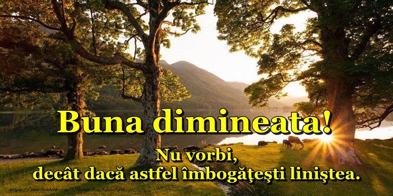 Buna dimineata! Nu vorbi, decat daca astfel imbogatesti linistea!
