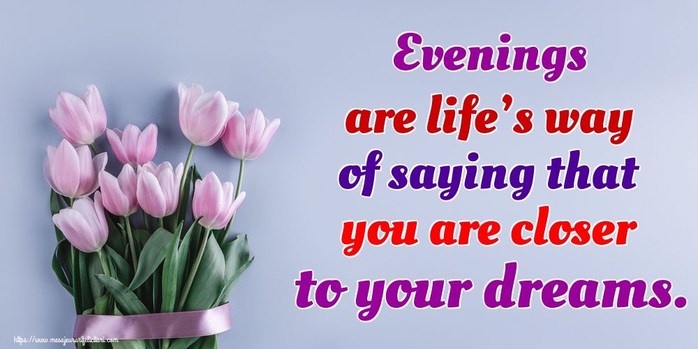 Felicitari de buna seara in Engleza - Evenings are life’s way of saying that you are closer to your dreams.