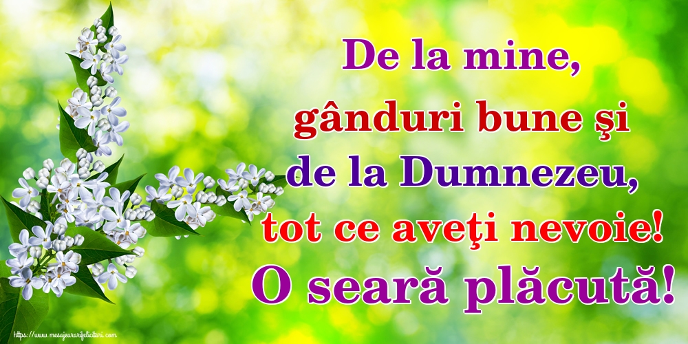 De la mine, gânduri bune şi de la Dumnezeu, tot ce aveţi nevoie! O seară plăcută!