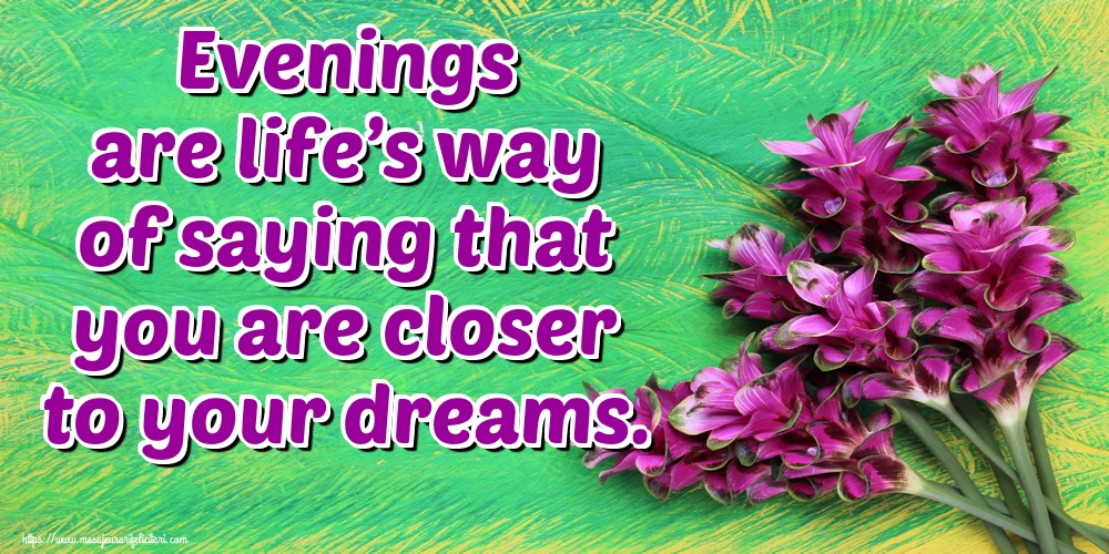 Felicitari de buna seara in Engleza - Evenings are life’s way of saying that you are closer to your dreams.
