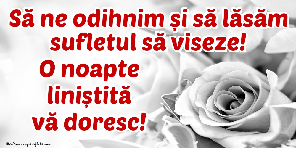 O noapte liniștită vă doresc! Să ne odihnim și să lăsăm sufletul să viseze!