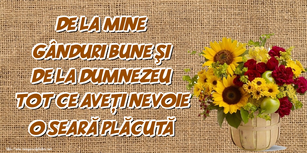 De la mine, gânduri bune şi de la Dumnezeu, tot ce aveţi nevoie! O seară plăcută!