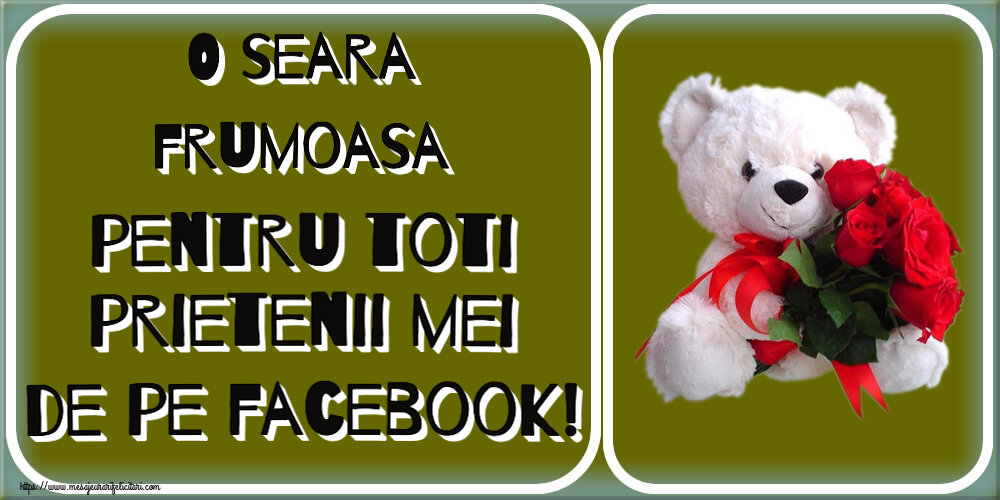O seara frumoasa pentru toti prietenii mei de pe facebook! ~ ursulet alb cu trandafiri rosii