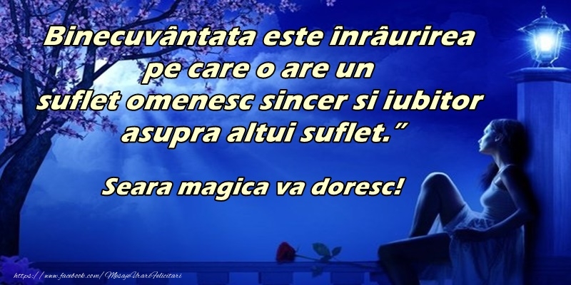 Binecuvantat este inraurirea pe care o are un suflet sincer si iubitor asupra altui suflet! Seara magica va doresc!