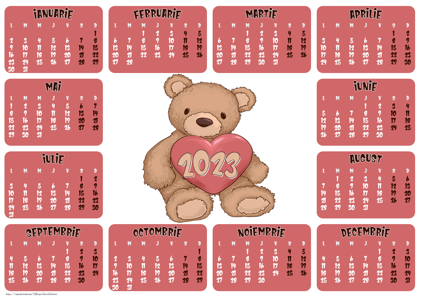 Imagini cu calendare - Calendar 2023 - Ursulet - Model 0012 - mesajeurarifelicitari.com