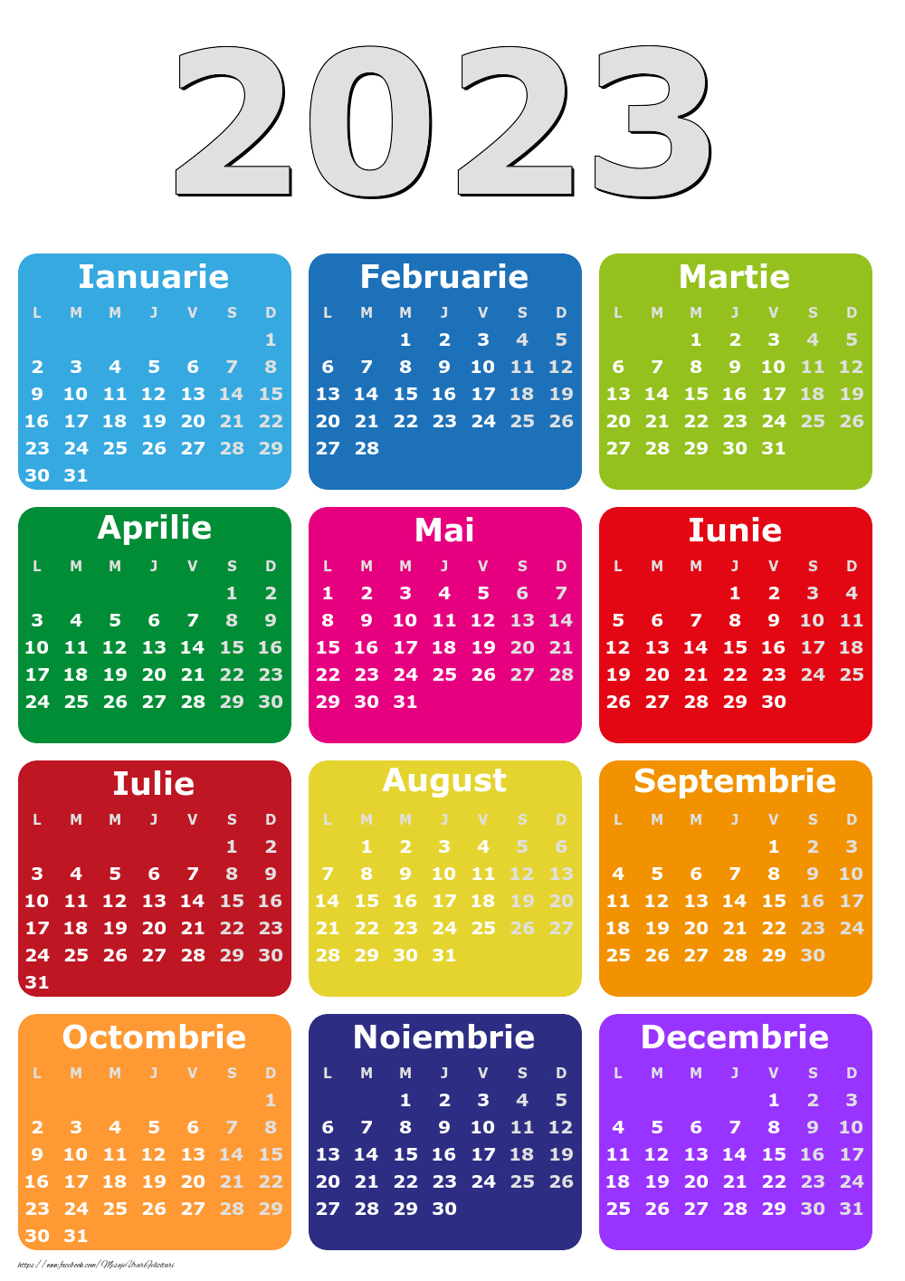 Imagini cu calendare - Calendar 2023 - Multicolor - Model 0013 - mesajeurarifelicitari.com