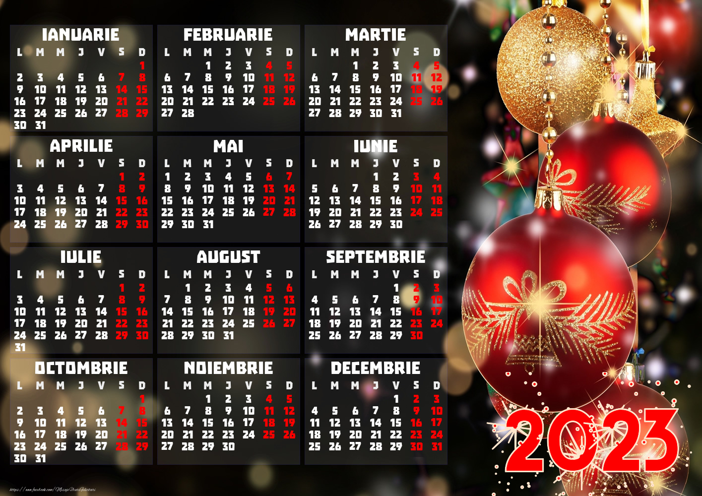 Imagini cu calendare - Calendar 2023 - Globuri Craciun - Model 0016 - mesajeurarifelicitari.com