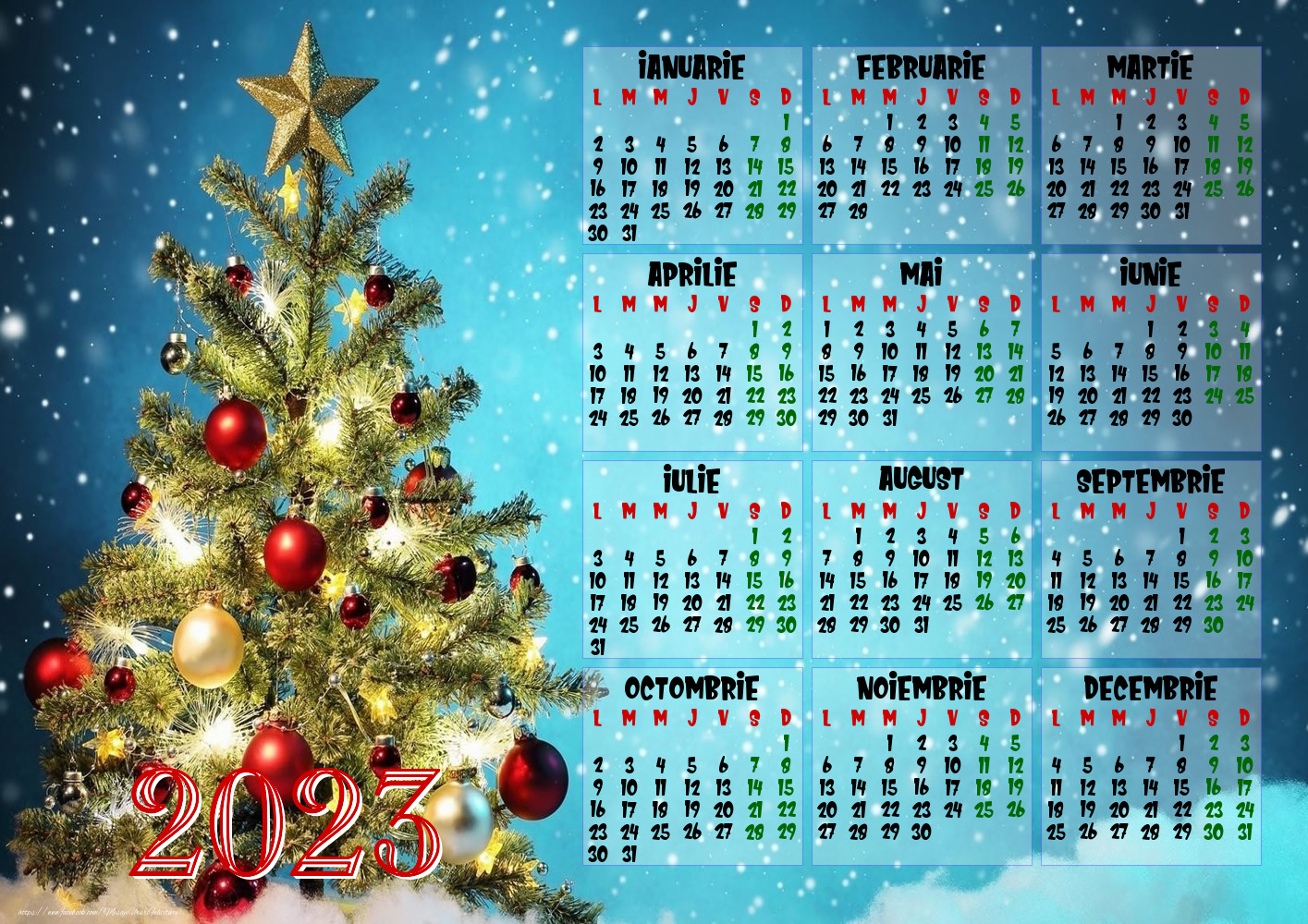 Imagini cu calendare - Calendar 2023 - Brad de Craciun - Model 0017 - mesajeurarifelicitari.com