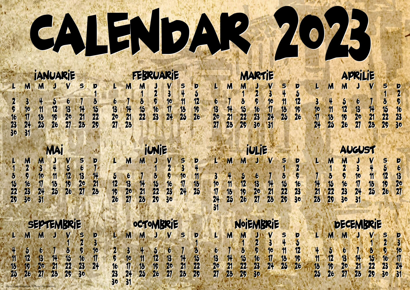 Imagini cu calendare - Calendar 2023 - Vintage - Model 0047 - mesajeurarifelicitari.com