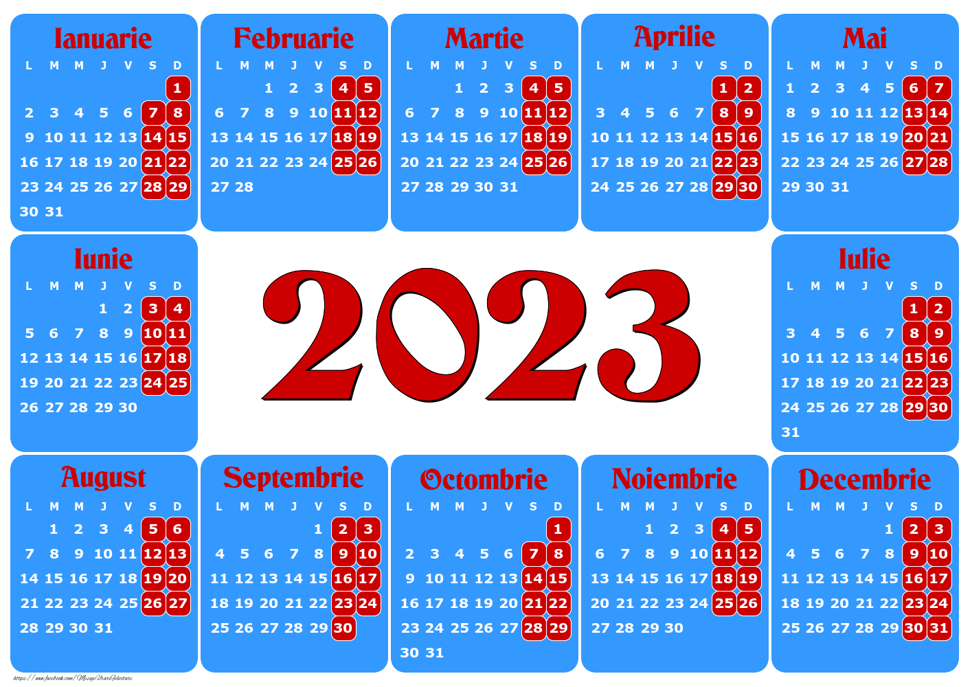 Imagini cu calendare - Calendar 2023 - Roș Albastru - Model 0027 - mesajeurarifelicitari.com