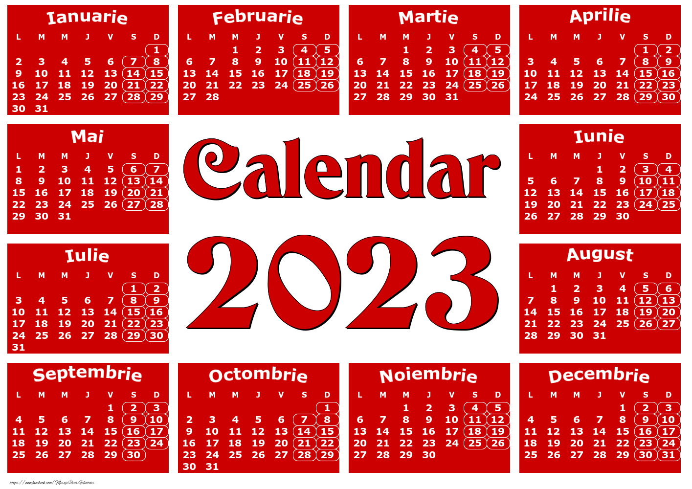 Imagini cu calendare - Calendar 2023 - Clasic Rosu - Model 001 - mesajeurarifelicitari.com