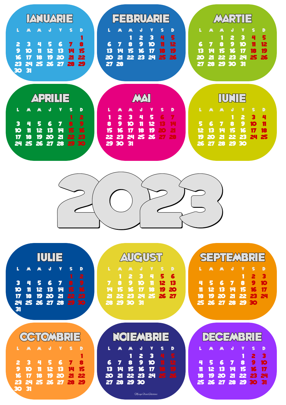 Imagini cu calendare - Calendar 2023 - Multicolor - Model 0028 - mesajeurarifelicitari.com