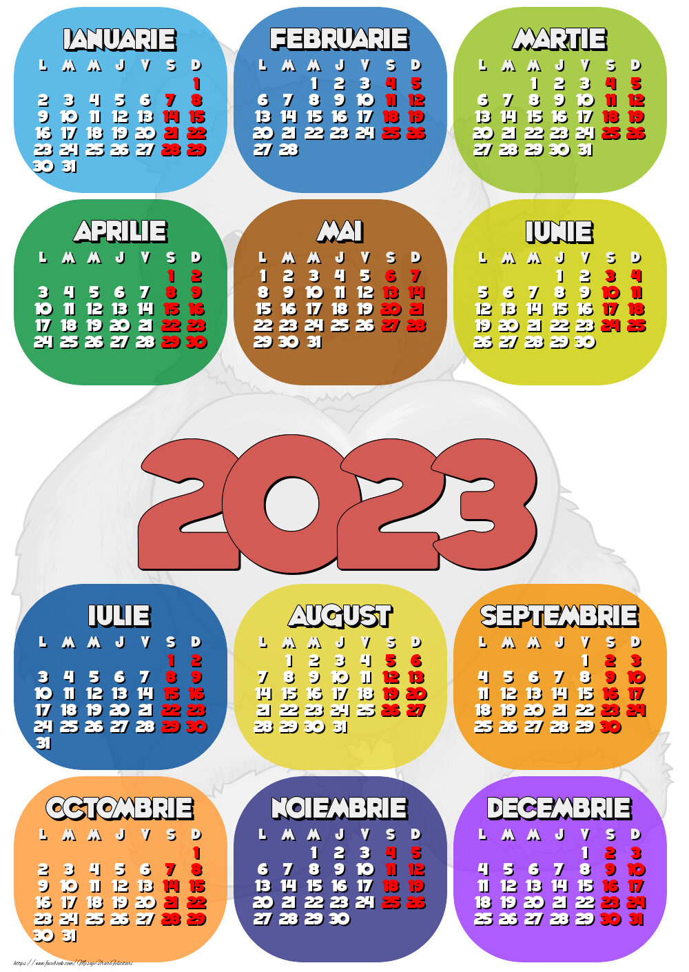 Imagini cu calendare - Calendar 2023 - Ursulet - Model 0029 - mesajeurarifelicitari.com
