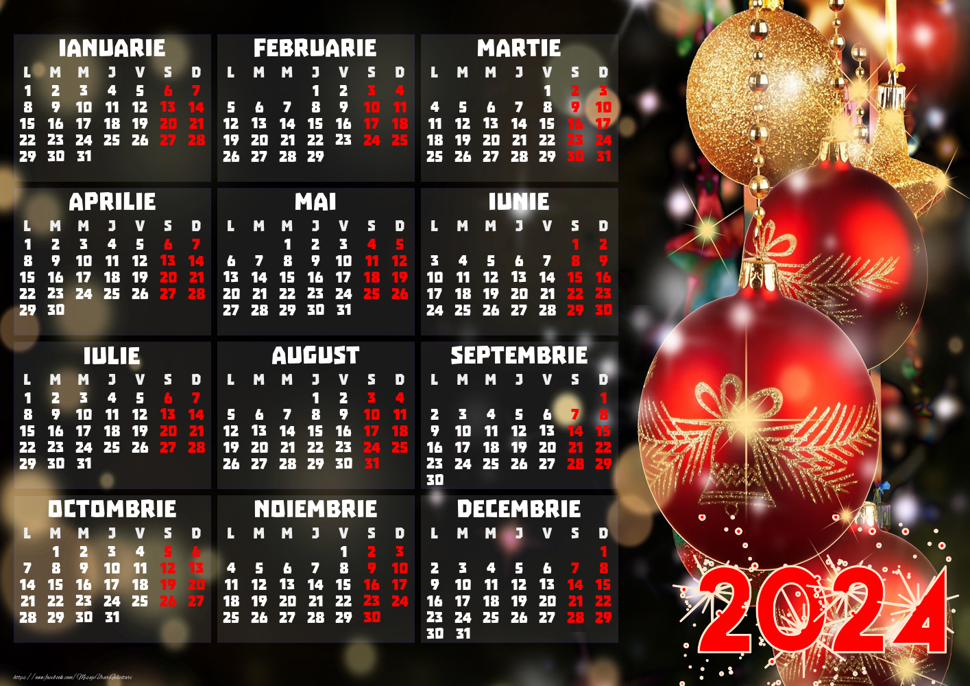 Imagini cu calendare - Calendar 2024 - Globuri Craciun - Model 0016 - mesajeurarifelicitari.com