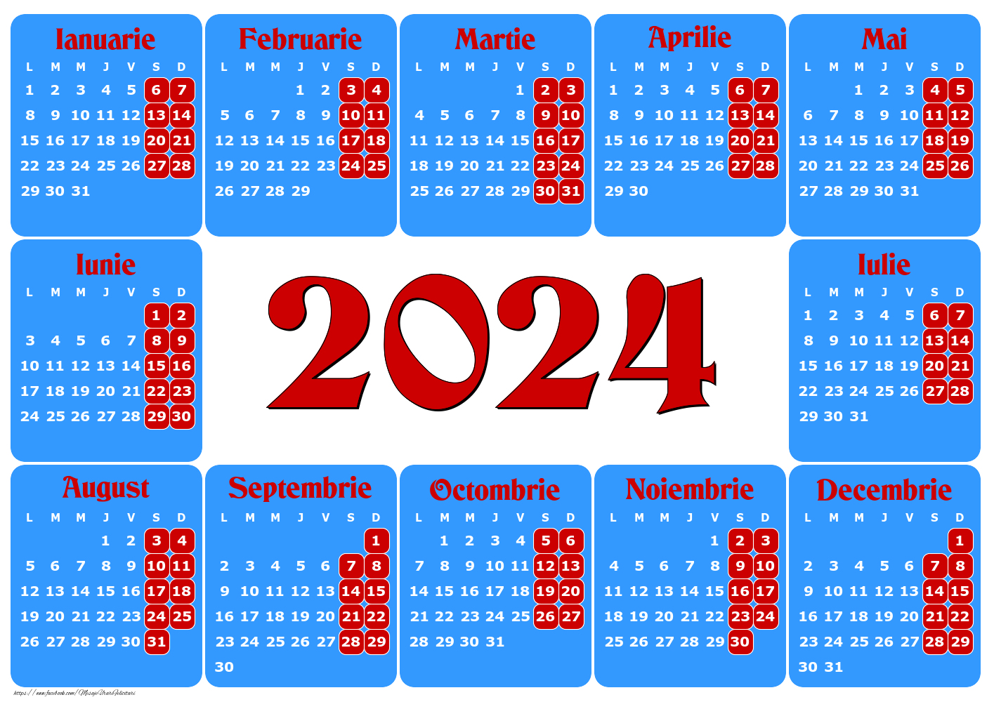 Imagini cu calendare - Calendar 2024 - Roș Albastru - Model 00111 - mesajeurarifelicitari.com
