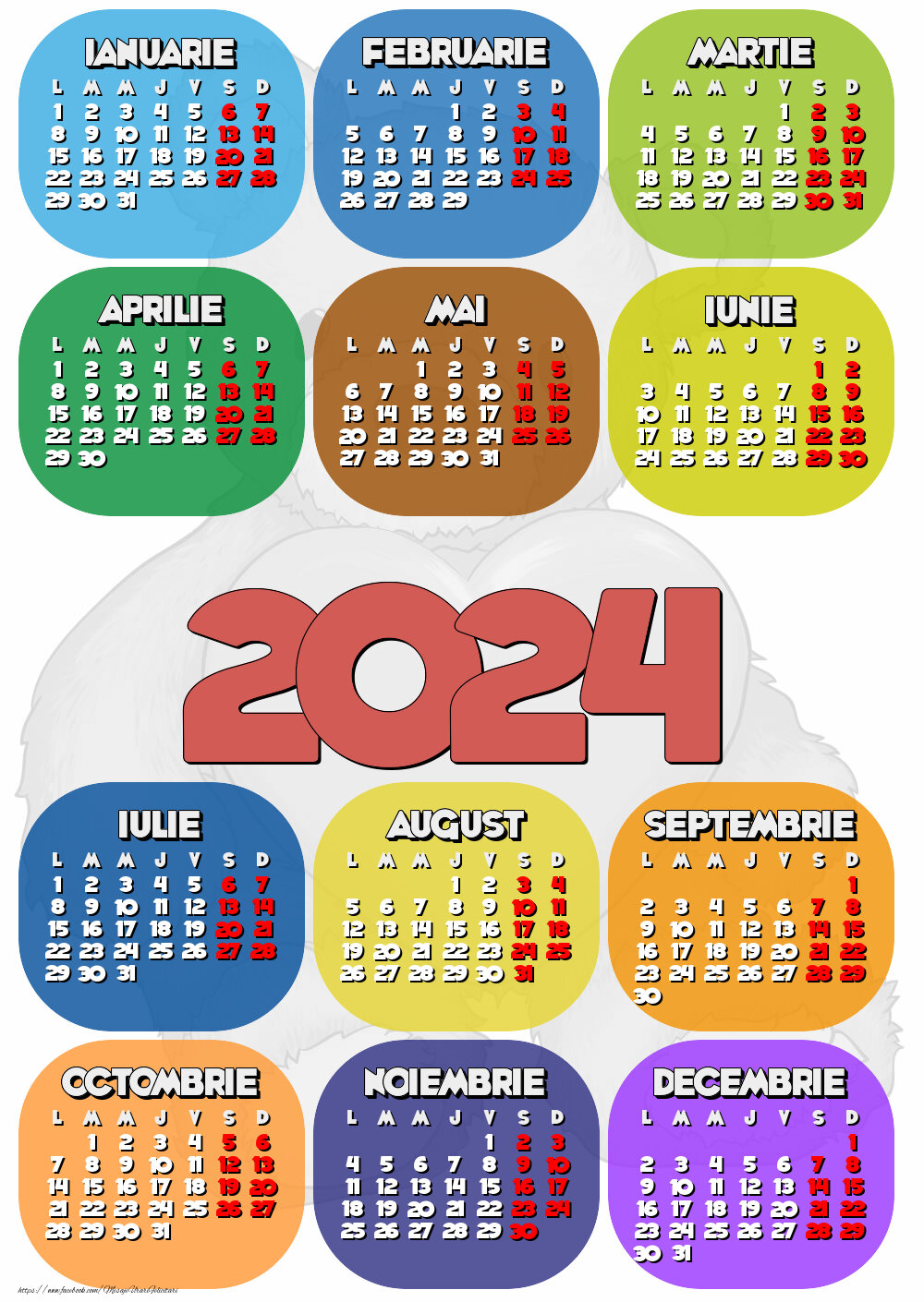 Imagini cu calendare - Calendar 2024 - Ursulet - Model 0029 - mesajeurarifelicitari.com