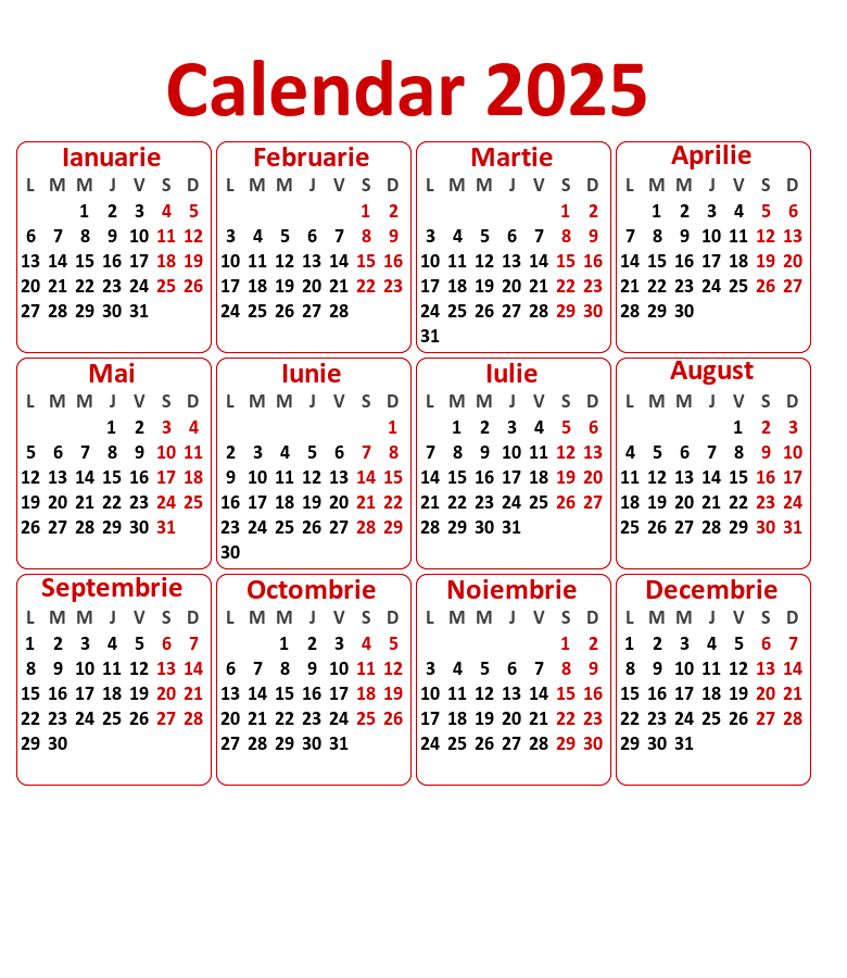 Calendare Calendar 2025 - Transparent