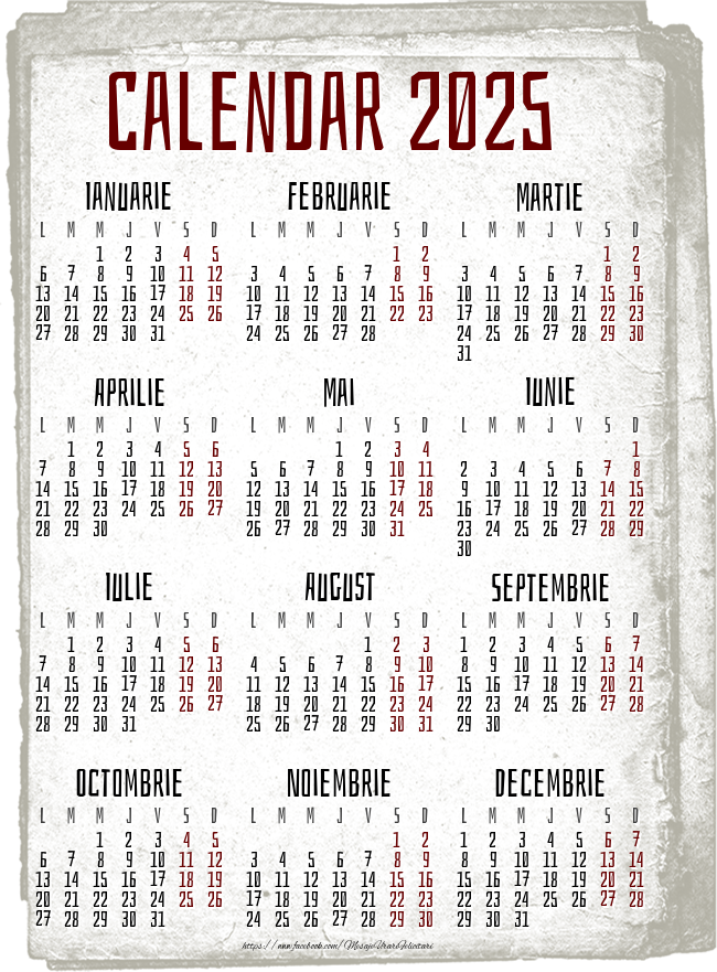 Imagini cu calendare - Calendar 2025 - Fundal Vintage - Model 0055 - mesajeurarifelicitari.com